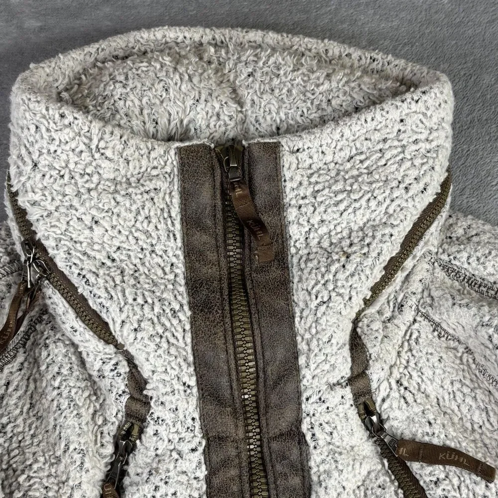 Kuhl Flight Jacket Womens XS Ivory Sherpa‎ Fleece Hooded Full Zip Thumbholes